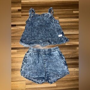 7 For All Mankind Light Blue Acid-Wash Denim Tank & Shorts Set